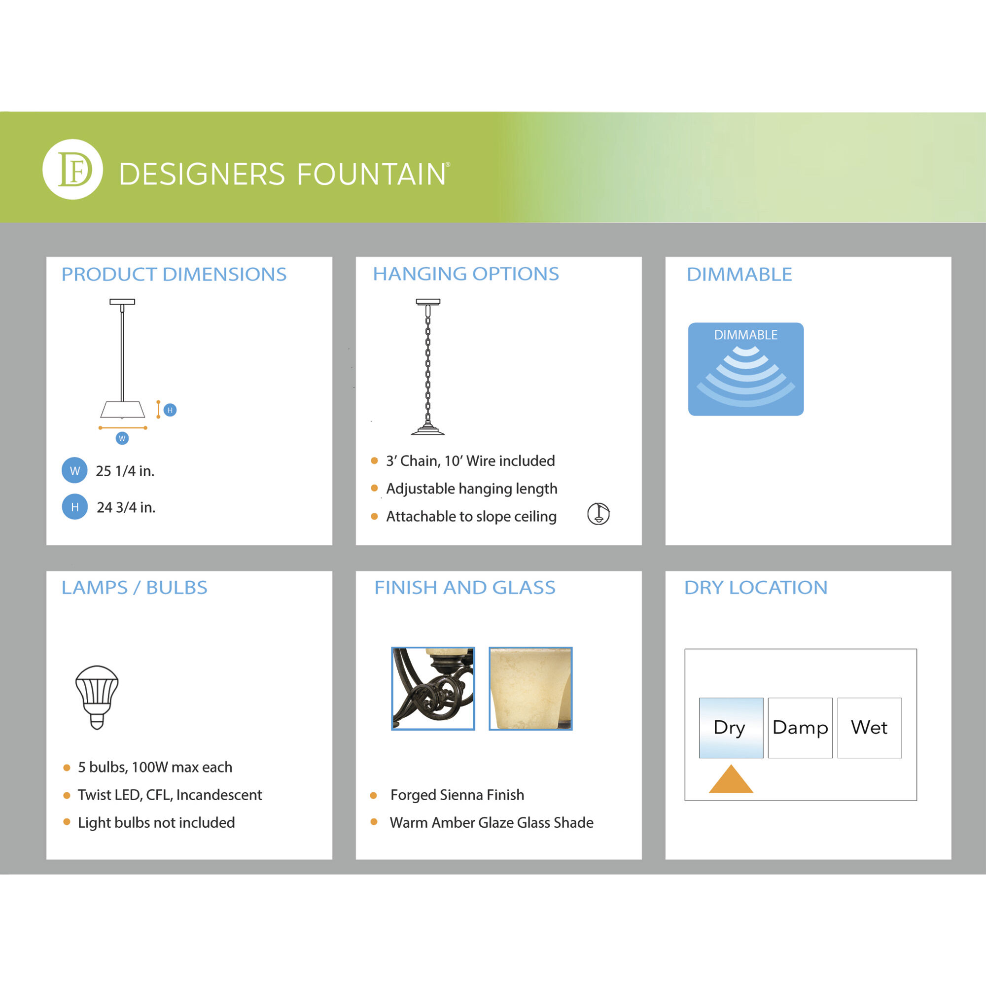 Mendocino 5 Light 25.25 inch Forged Sienna Chandelier Ceiling Light